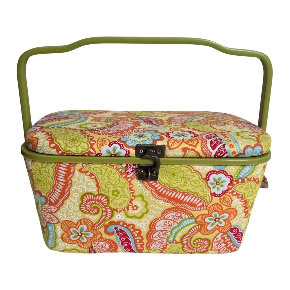 Prym Creative Sewing Basket Floral Paisley Print Storage Box with Tray NWT